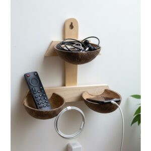 coconut shell wall key holder from kerala | eco friendly home organizer | unique key hangers for wall décor | stylish remote & accessory stand