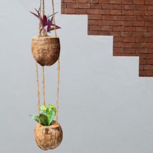 ben tre natural coconut husk double hanging pot